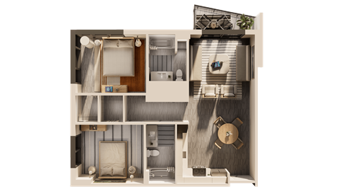 Floor plan for 2 beds, 2 baths, 993 sqft